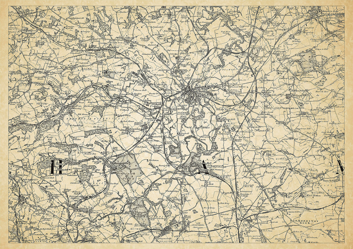 Durham in 1898, showing the town and the surrounding area