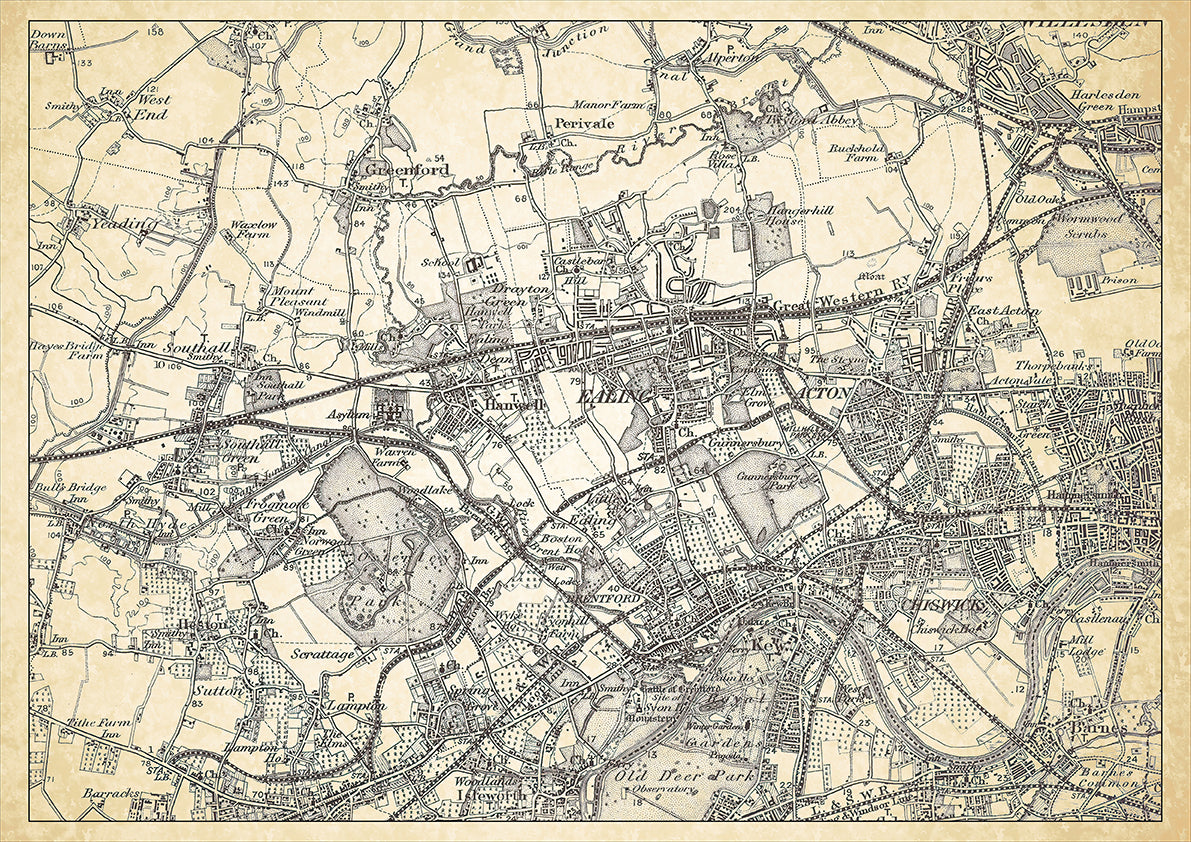 Ealing & Acton in 1898, showing the town and the surrounding area