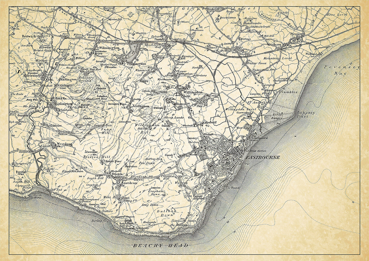 Eastbourne in 1898, showing the town and the surrounding area