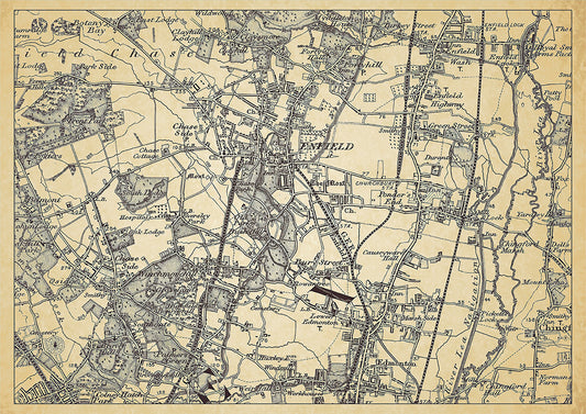 Enfield in 1898, showing the town and the surrounding area