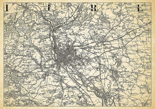 Exeter in 1898, showing the town and the surrounding area