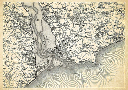 Exmouth in 1898, showing the town and the surrounding area