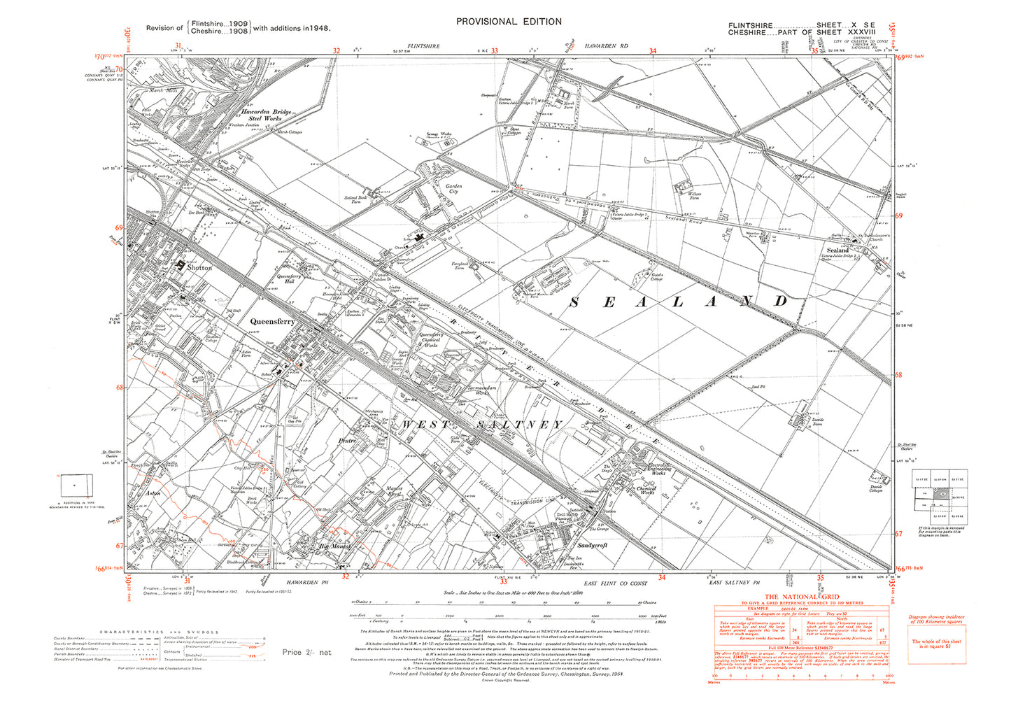 Queensferry, Shotton, old map Flintshire 1948: 10SE