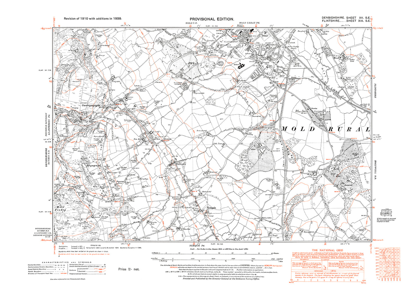 Mold (south), Gwernymynydd, Nerquis, old map Flintshire 1948: 13SE