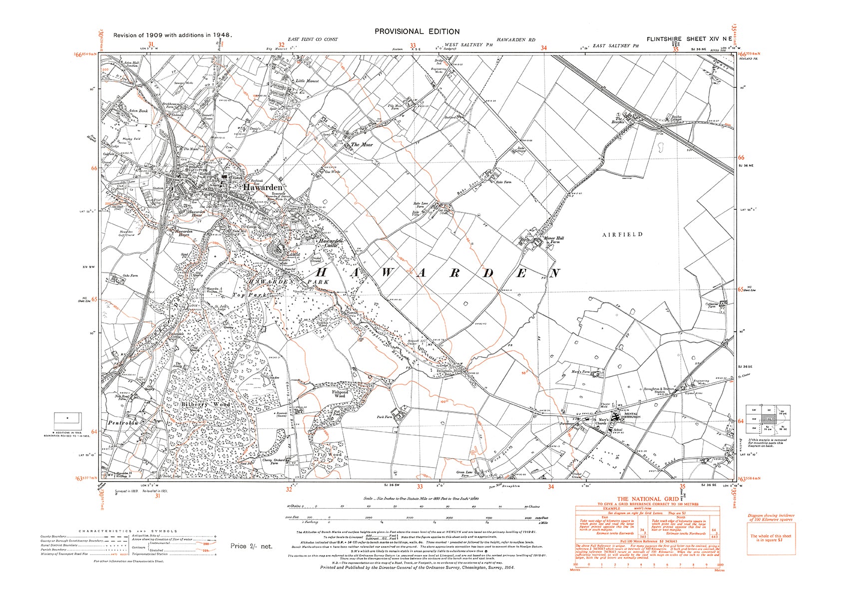 Hawarden, old map Flintshire 1948: 14NE – Old Map Downloads