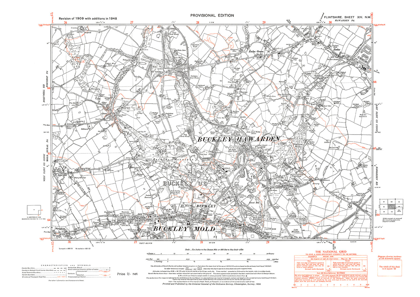 Buckley, Ewloe, old map Flintshire 1948: 14NW