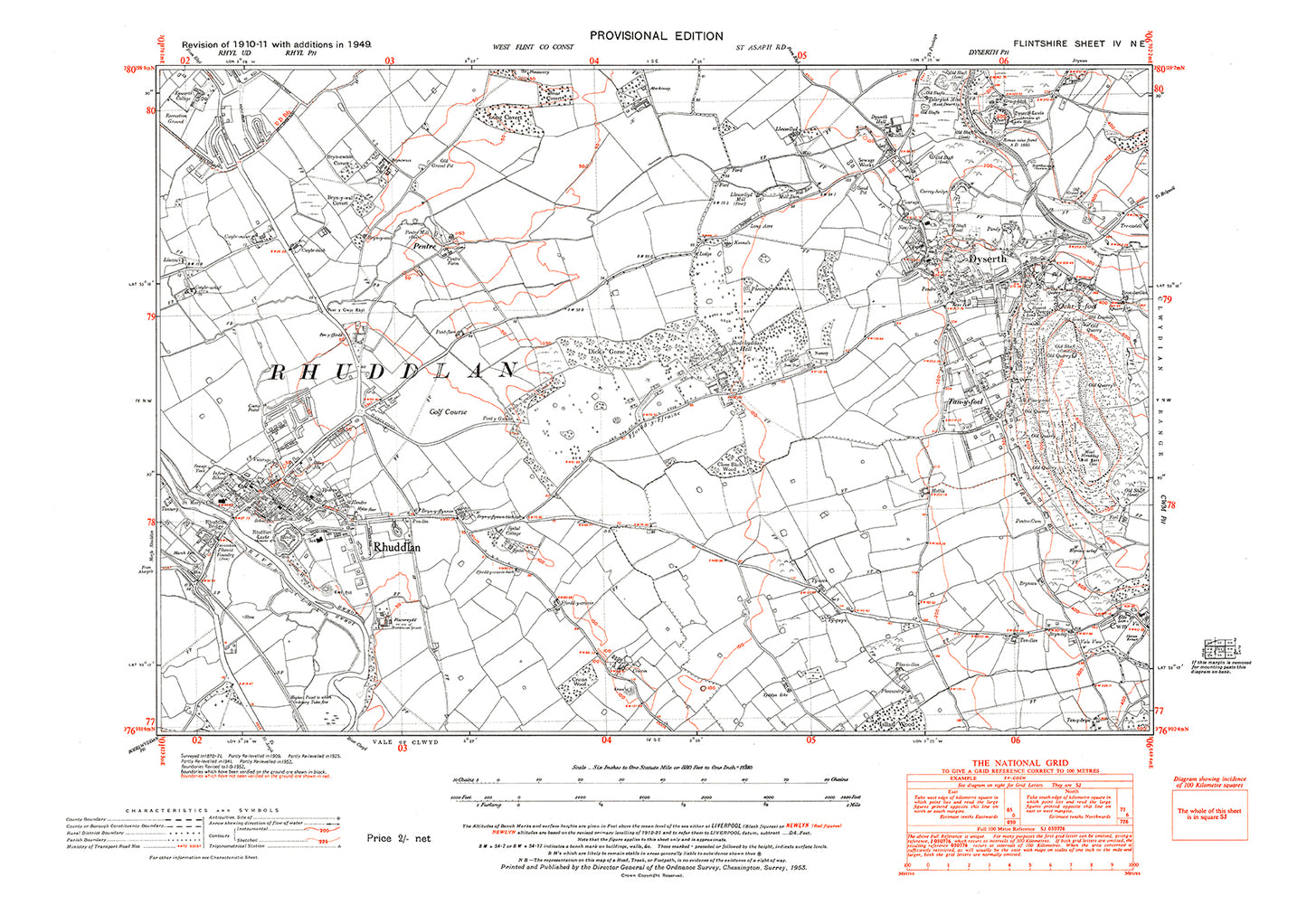 Rhuddlan, Dyserth, old map Flintshire 1949: 4NE