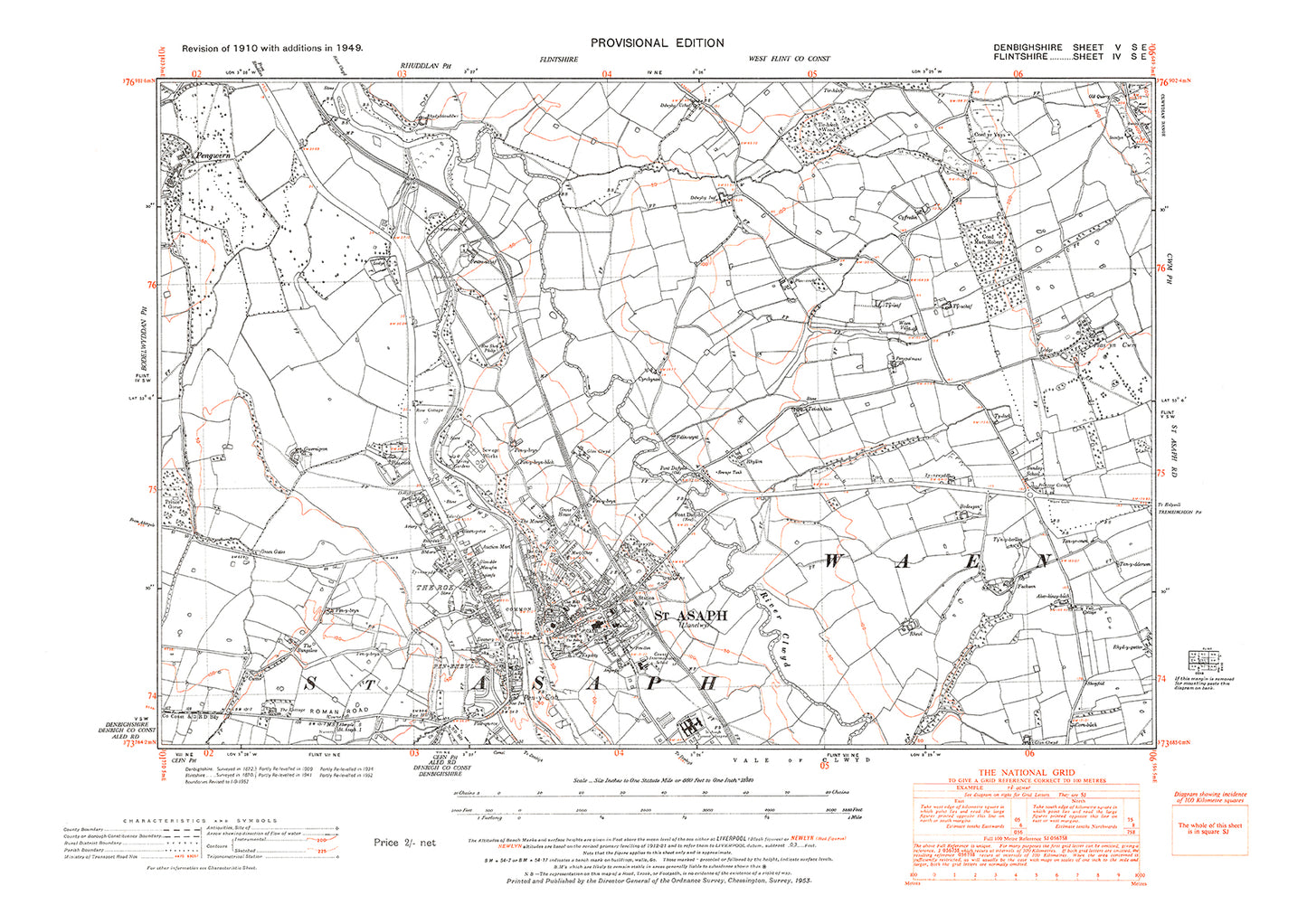 St Asaph, old map Flintshire 1949: 4SE