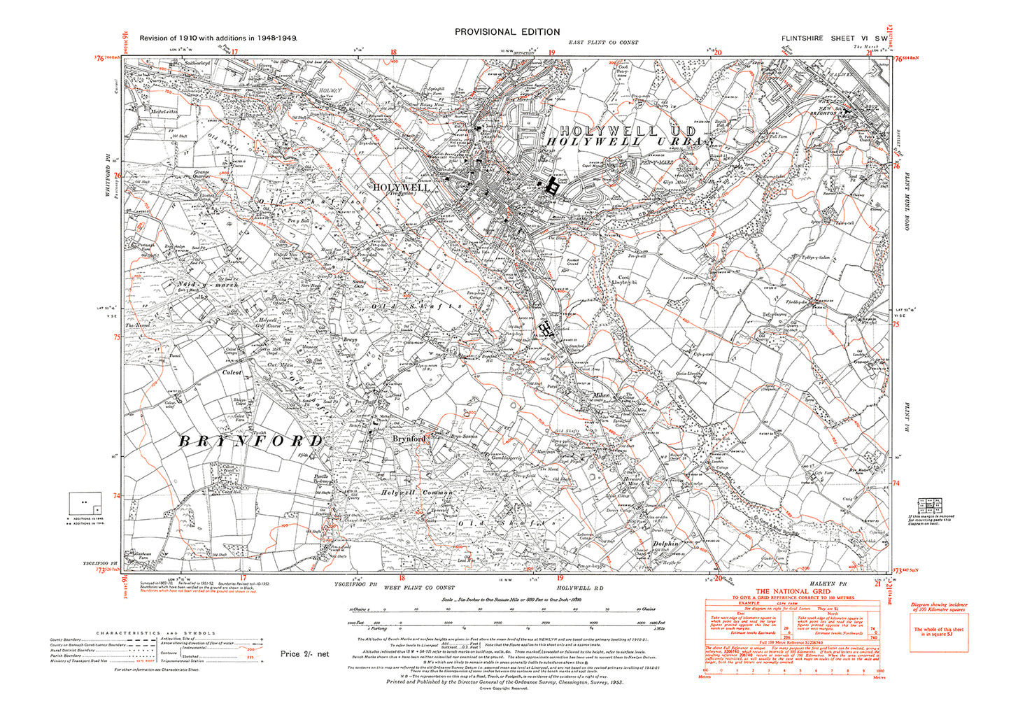 Holywell, Bagillt (west), Brynford, old map Flintshire 1949: 6SW