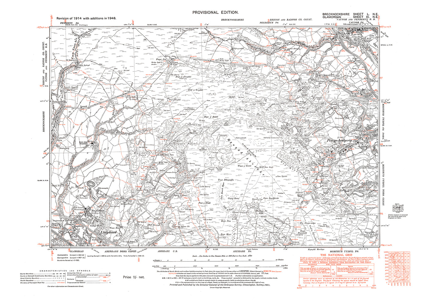 Pen-yr-heolgerig, Llwydcoed north, old map Glamorgan 1948: 11NE