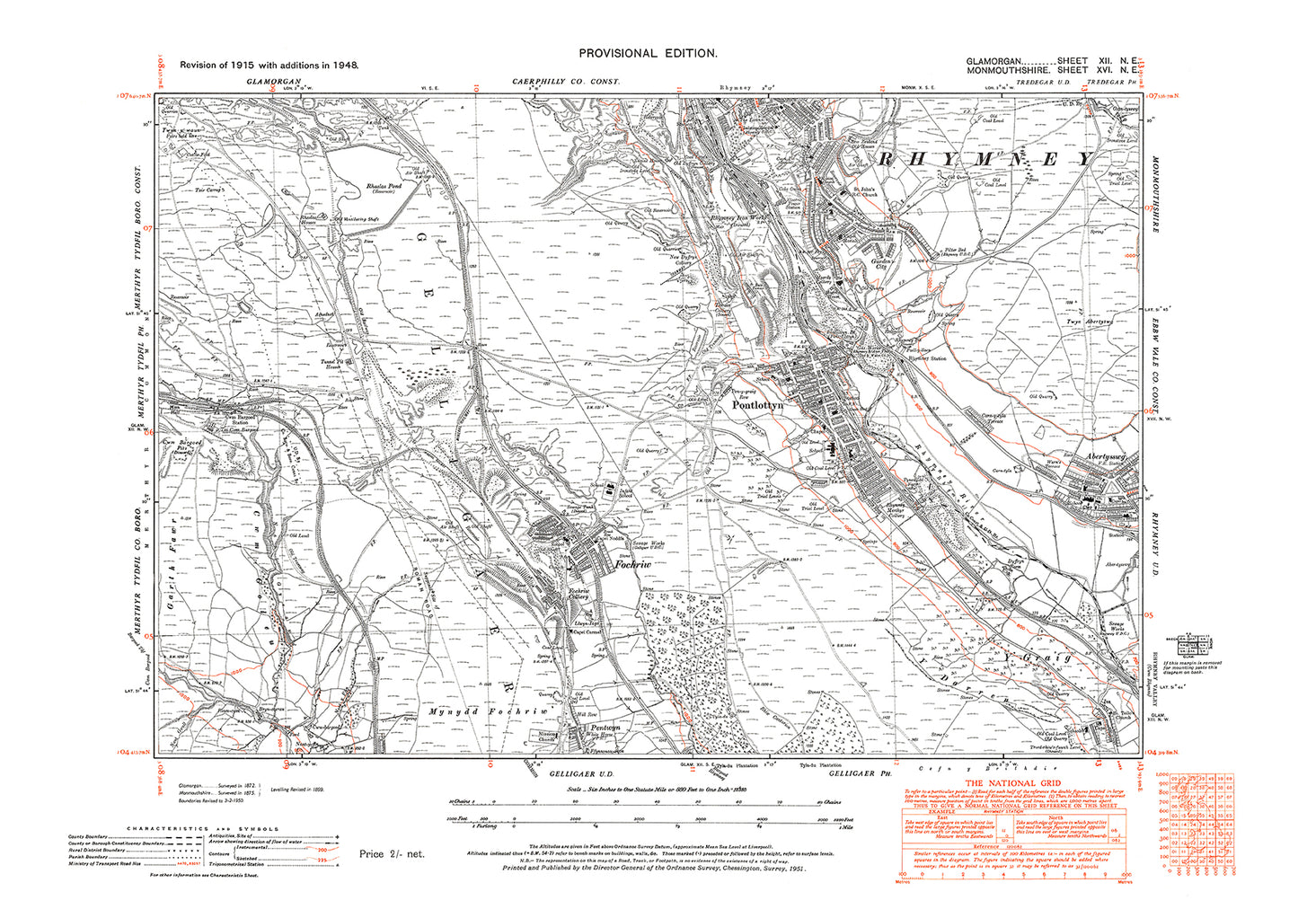 Pontlottyn, Fochriw, old map Glamorgan 1948: 12NE