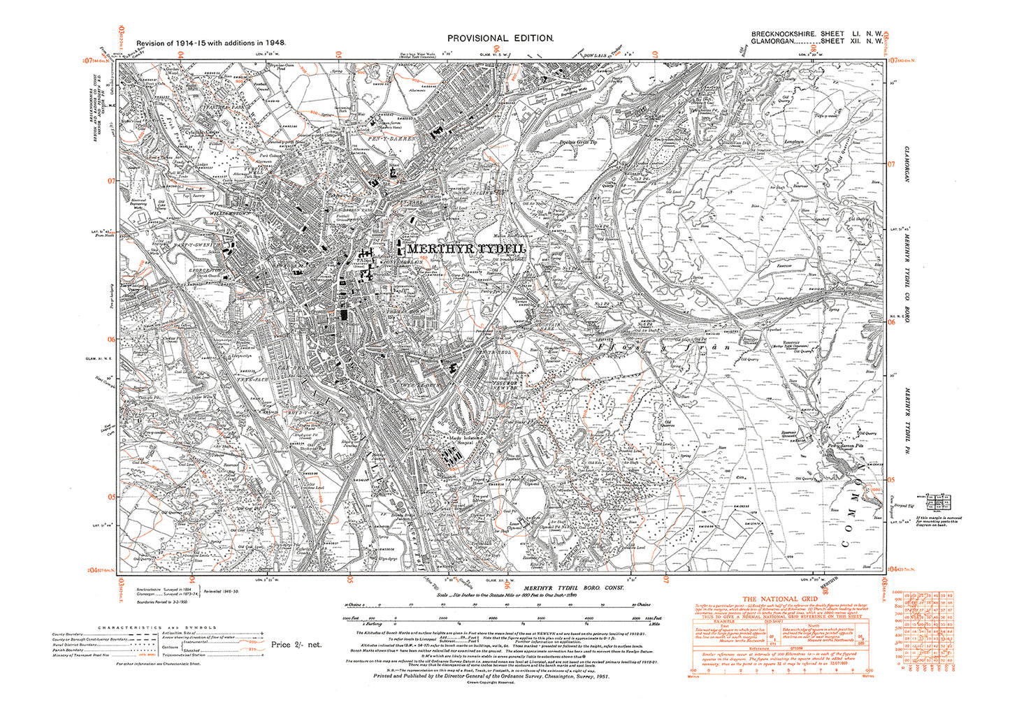 Merthyr Tydfil, old map Glamorgan 1948: 12NW