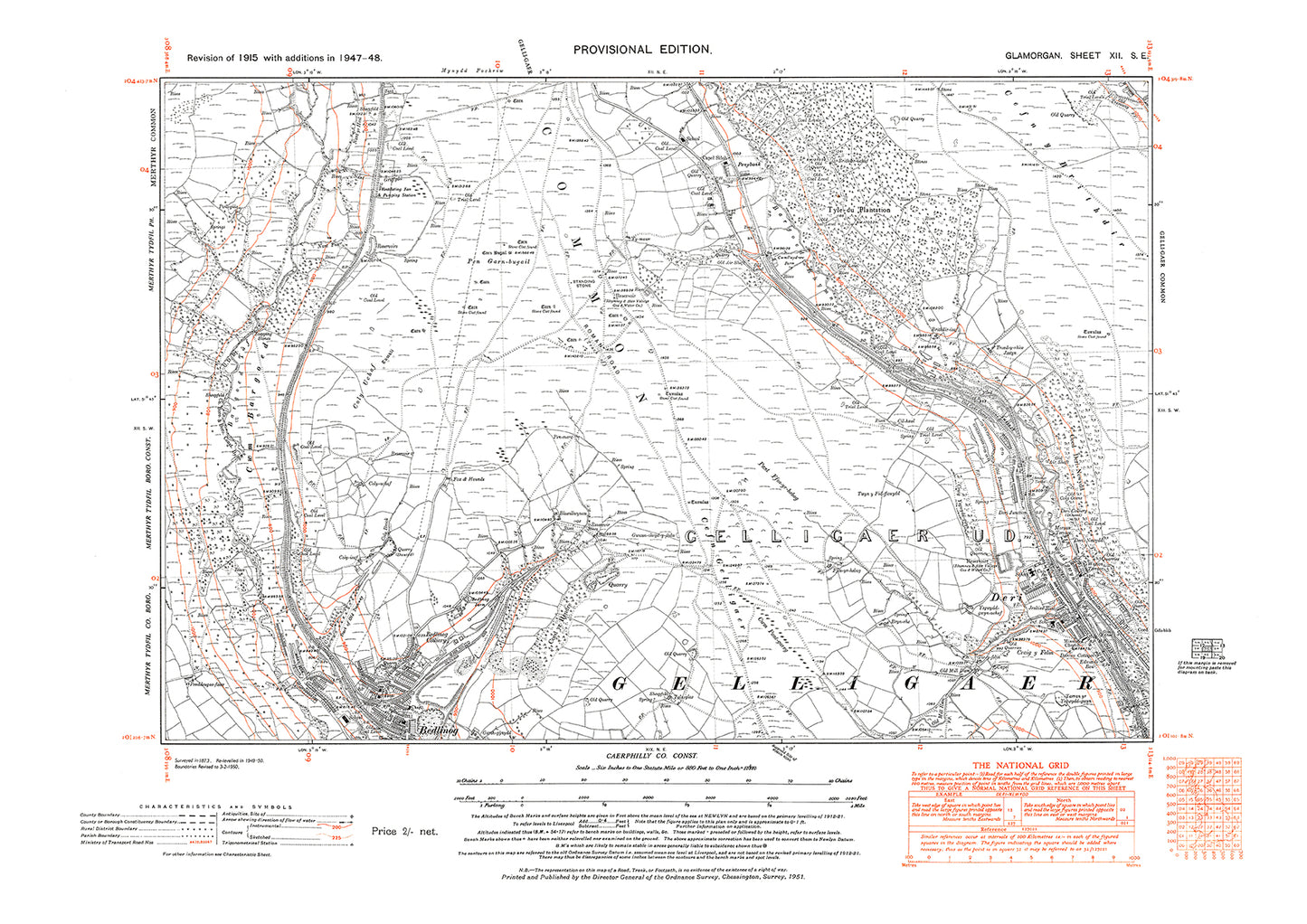 Deri, Bedlinog, old map Glamorgan 1948: 12SE