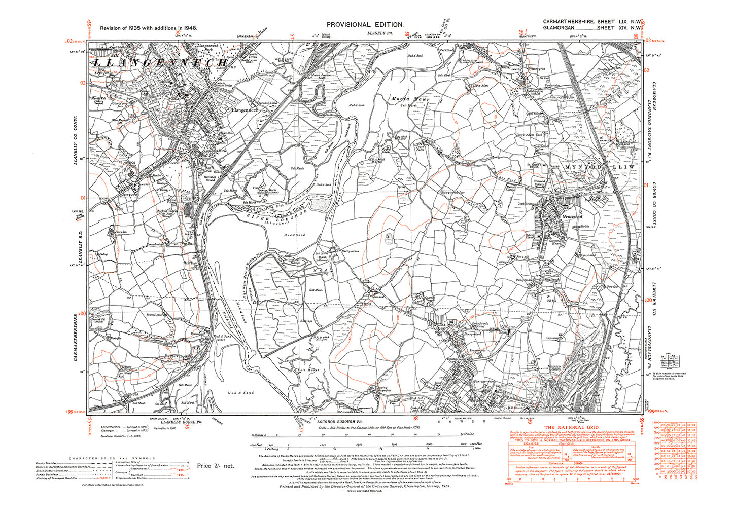 Loughor north, Grovesend, old map Glamorgan 1948: 14NW