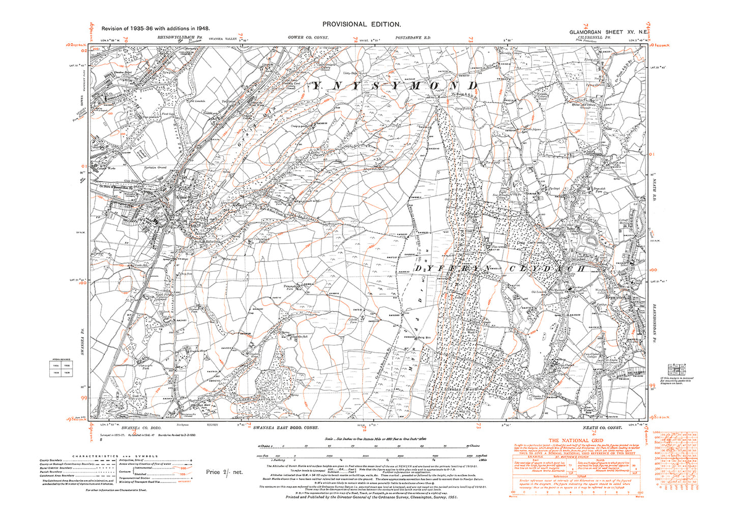 Blaenhonddan west, Glais, old map Glamorgan 1948: 15NE