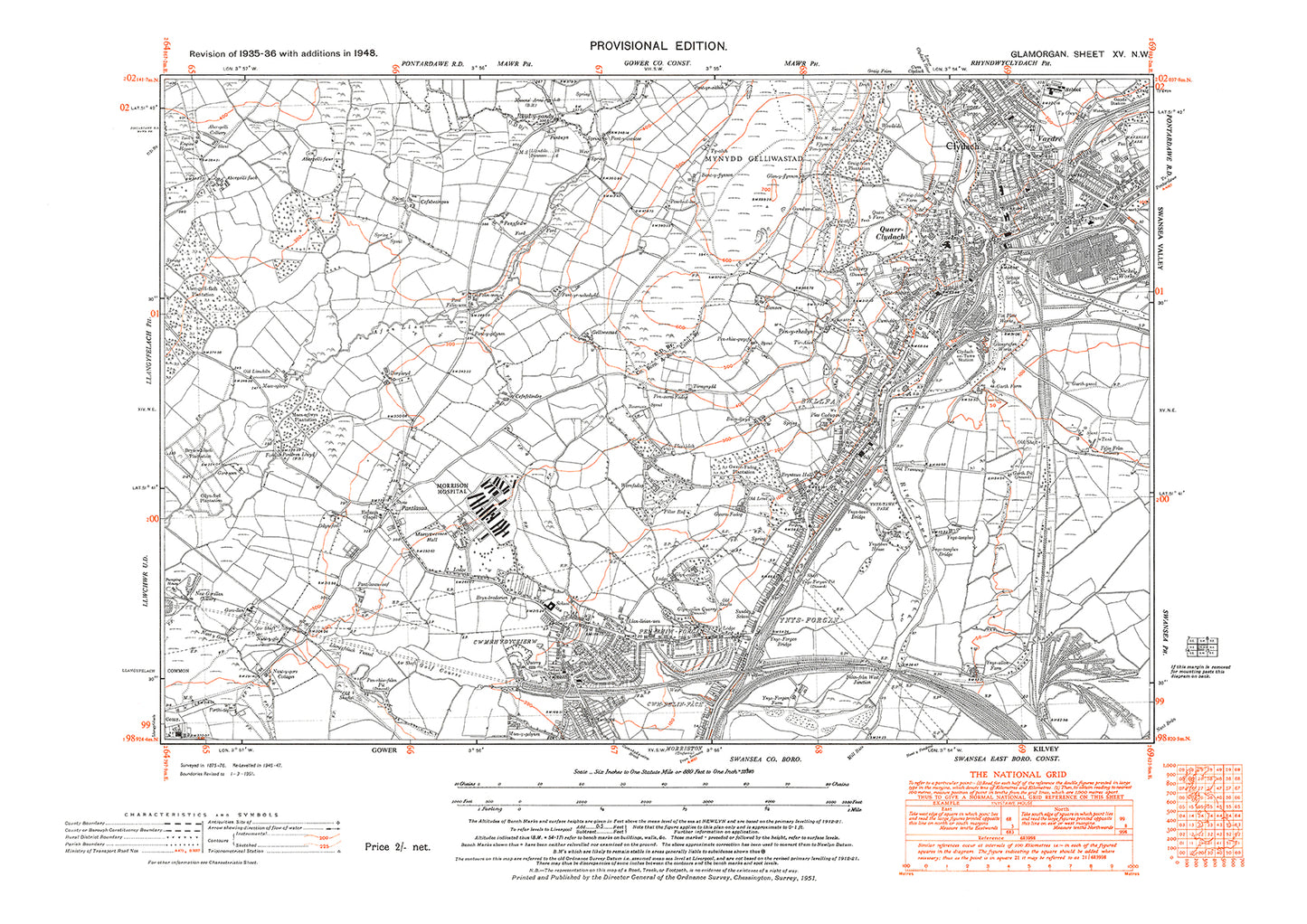 Swansea Cwmrhydyceierw, Ynys-forgan, old map Glamorgan 1948: 15NW
