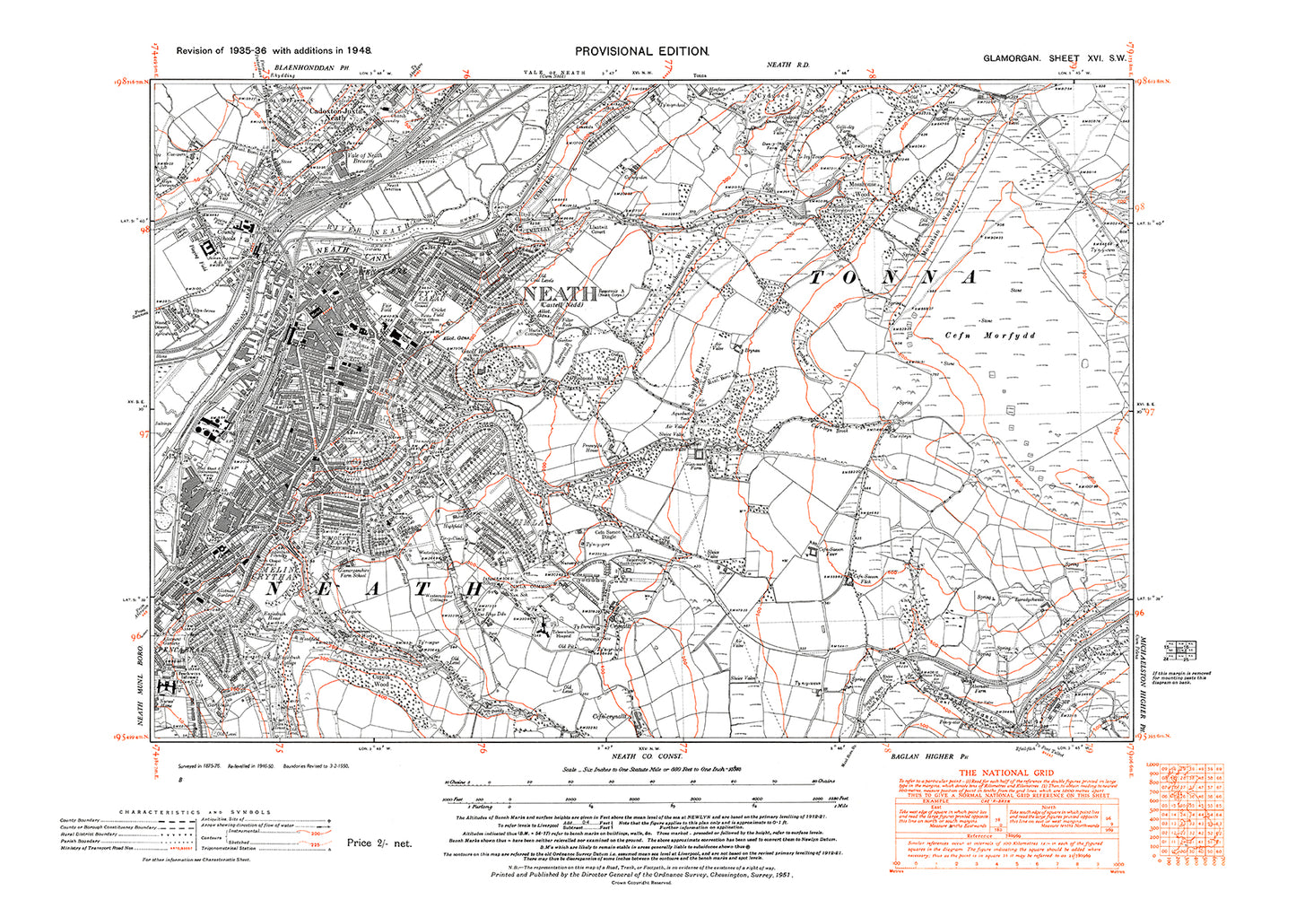 Neath, old map Glamorgan 1948: 16SW