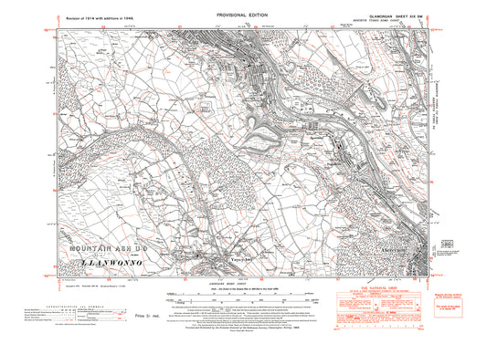 Mountain Ash (south), Abercynon (northwest), Ynys-bwl, old map Glamorgan 1948: 19SW