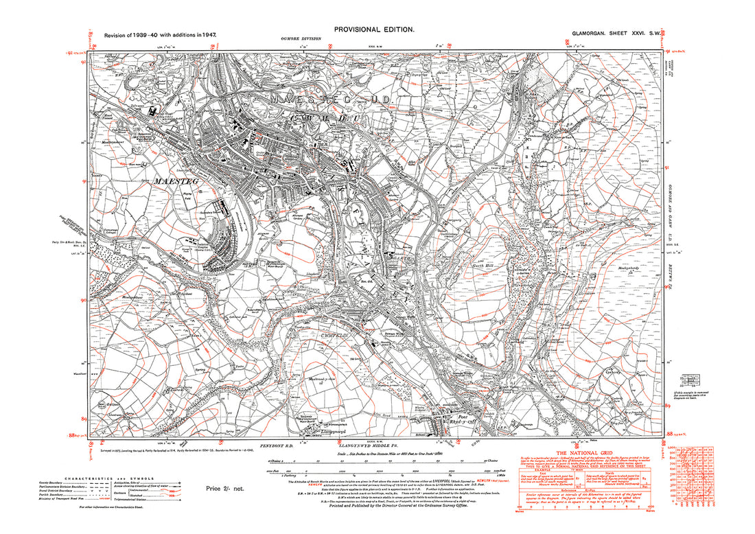 Maesteg, old map Glamorgan 1947: 26SW – Old Map Downloads