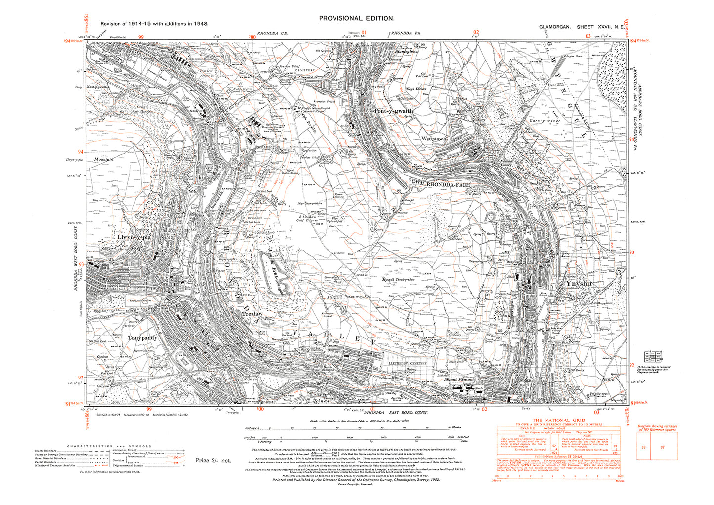 Ynshir, Pontygwaith, Tonypandy, old map Glamorgan 1948: 27NE