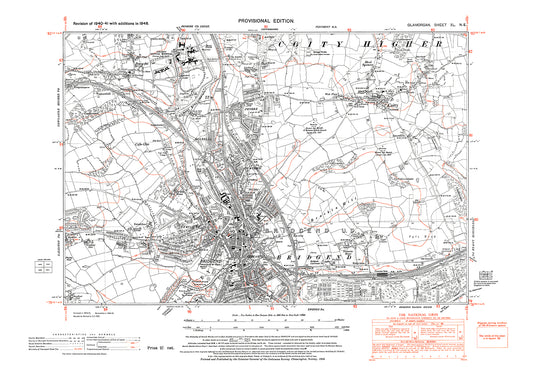 Bridgend, Coity, old map Glamorgan 1948: 40NE