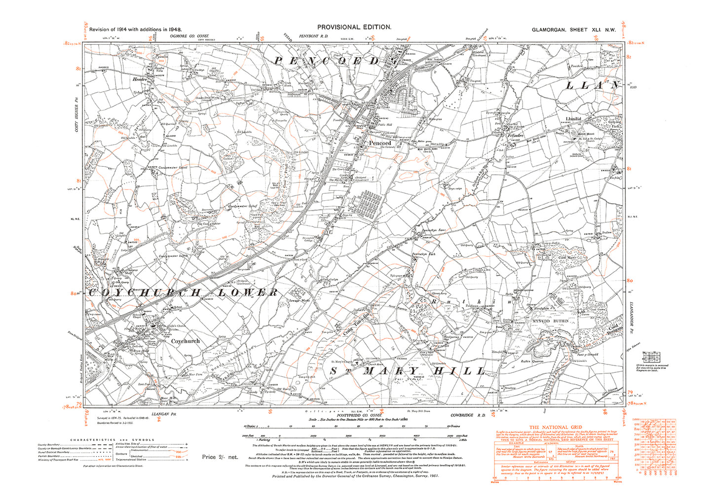 Pencoed, Coychurch, Felindre, old map Glamorgan 1948: 41NW