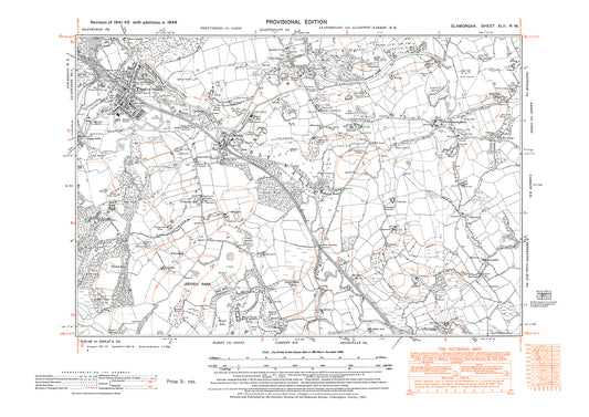 Pontyclun, Miskin, Gros-faen, old map Glamorgan 1948: 42NW