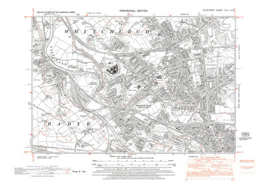 Cardiff (northwest), old map Glamorgan 1948: 43NW