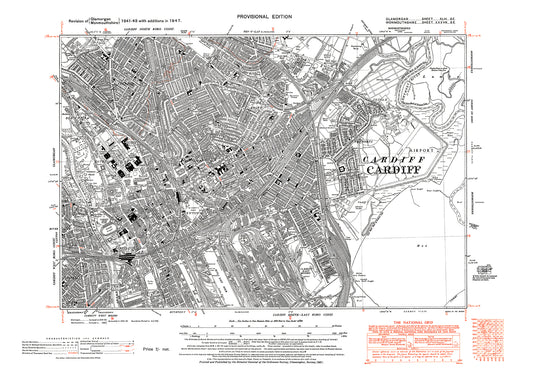 Cardiff southeast, old map Glamorgan 1948: 43SE