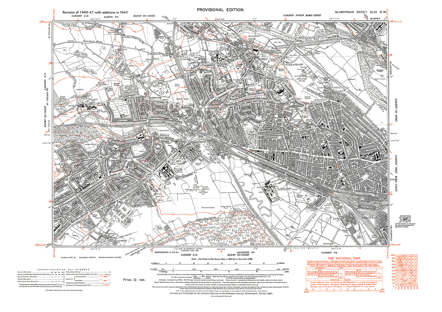 Cardiff southwest, old map Glamorgan 1948: 43SW