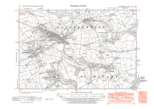 Cowbridge, Llanblethian, Llandough, St Hilary, old map Glamorgan 1947: 45NE