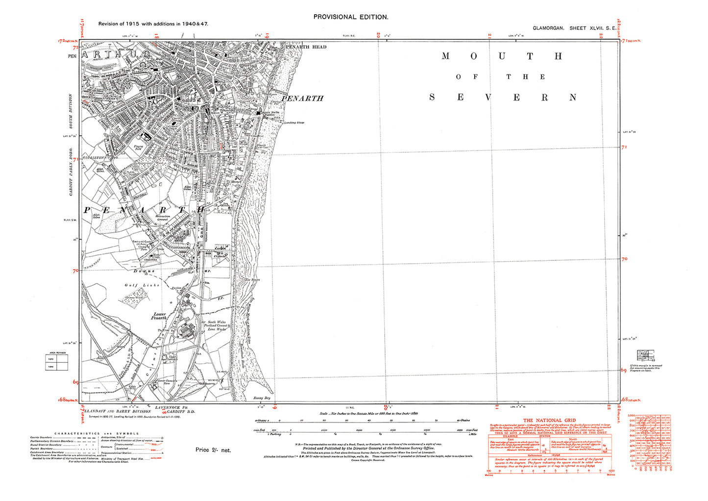 Penarth, old map Glamorgan 1947: 47SE
