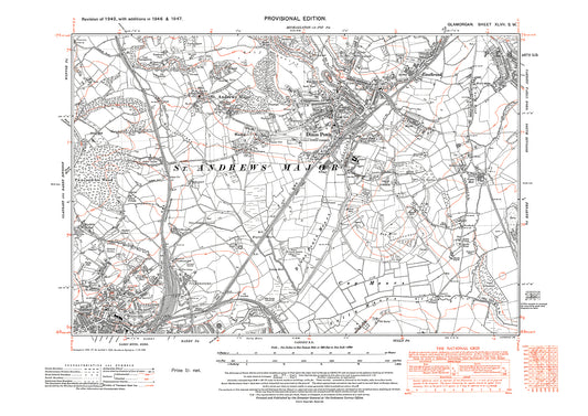 Barry (north), Dinas Powis, St Andrews Major, old map Glamorgan 1947: 47SW