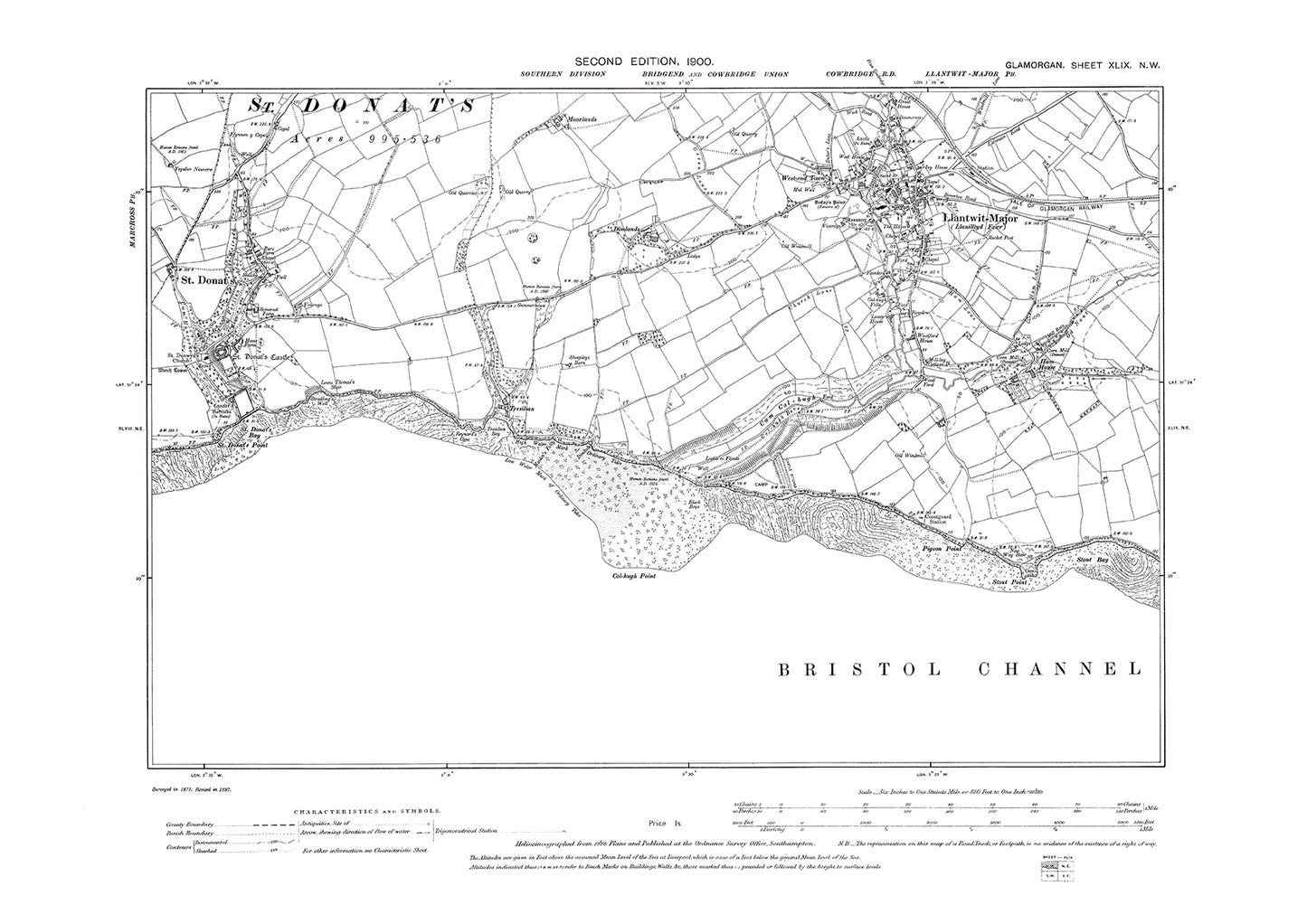 Llantwit-Major, St Donat, old map Glamorgan 1900: 49NW