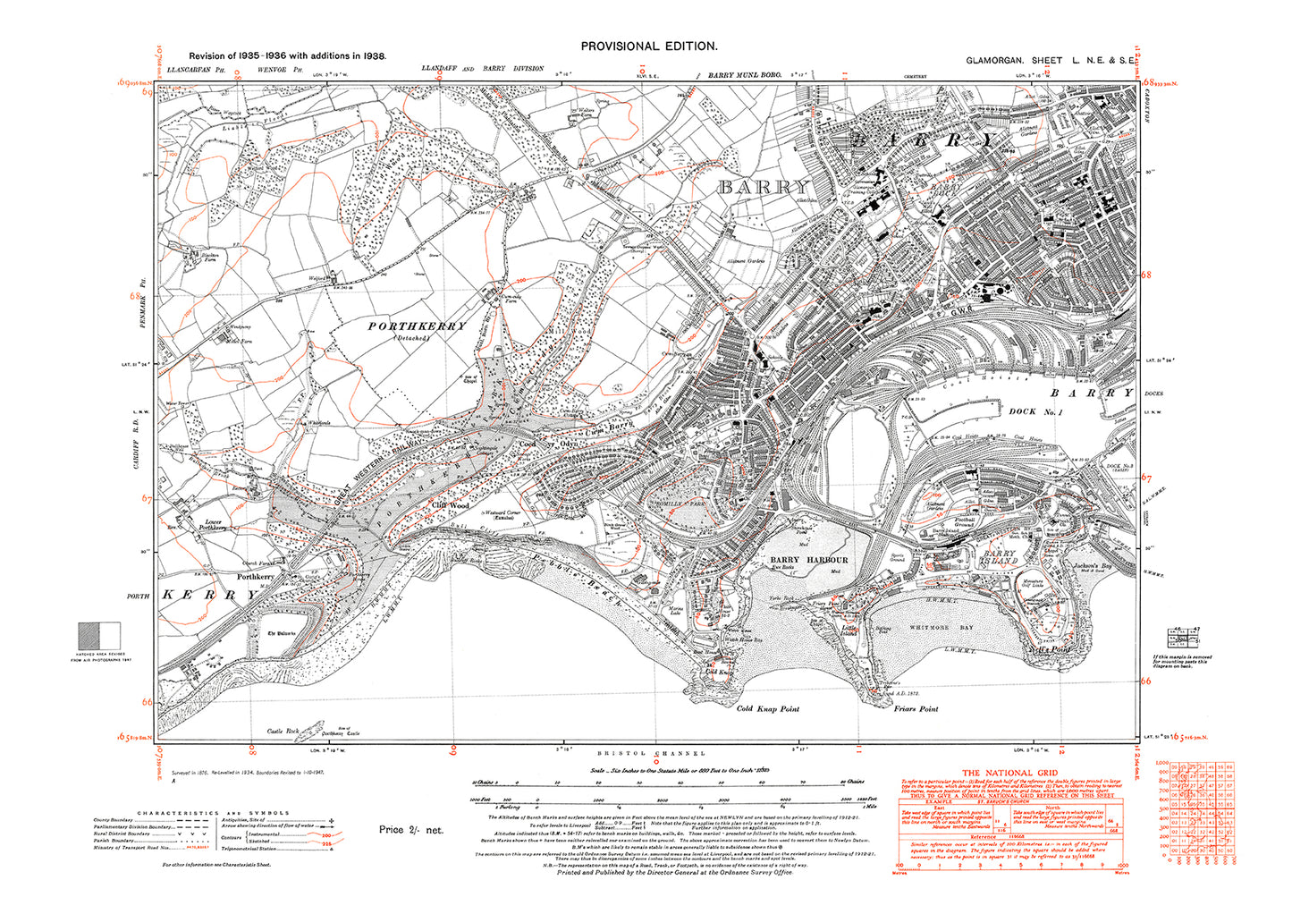 Barry, Barry Island, old map Glamorgan 1938: 50NE-SE – Old Map Downloads