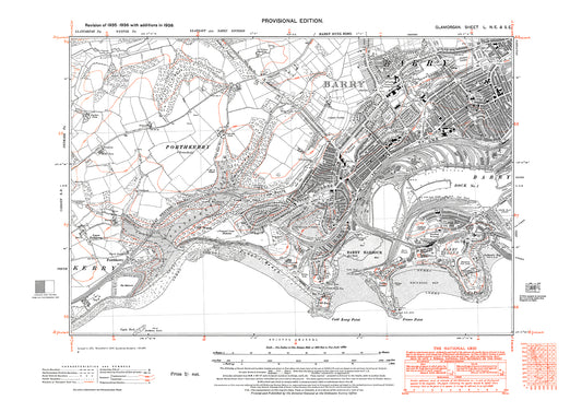 Barry, Barry Island, old map Glamorgan 1938: 50NE-SE