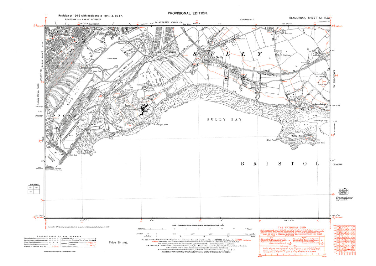 Sully Map Barry Docks, Sully, old map Glamorgan 1947: 51NW – Old Map Downloads