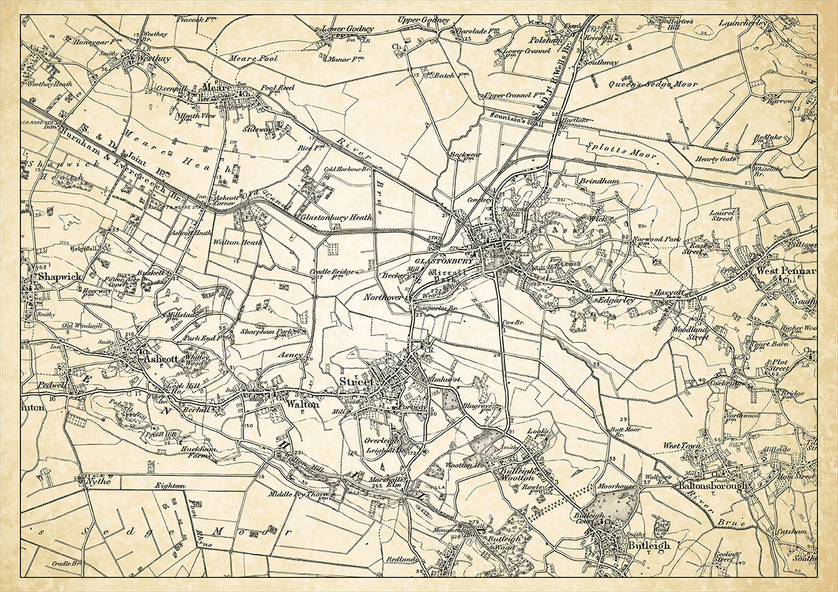 Glastonbury in 1898, showing the town and the surrounding area