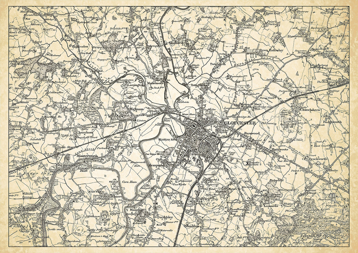 Gloucester in 1898, showing the town and the surrounding area