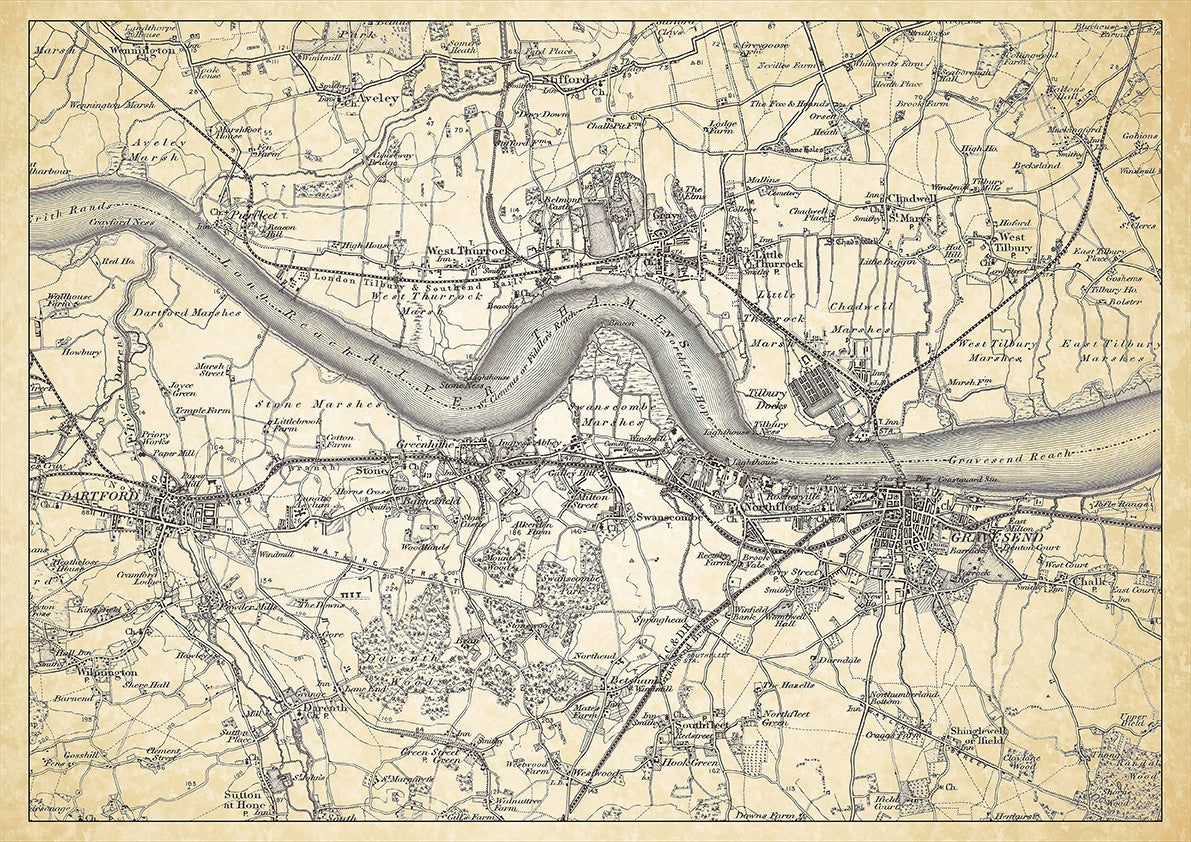 Gravesend in 1898, showing the town and the surrounding area