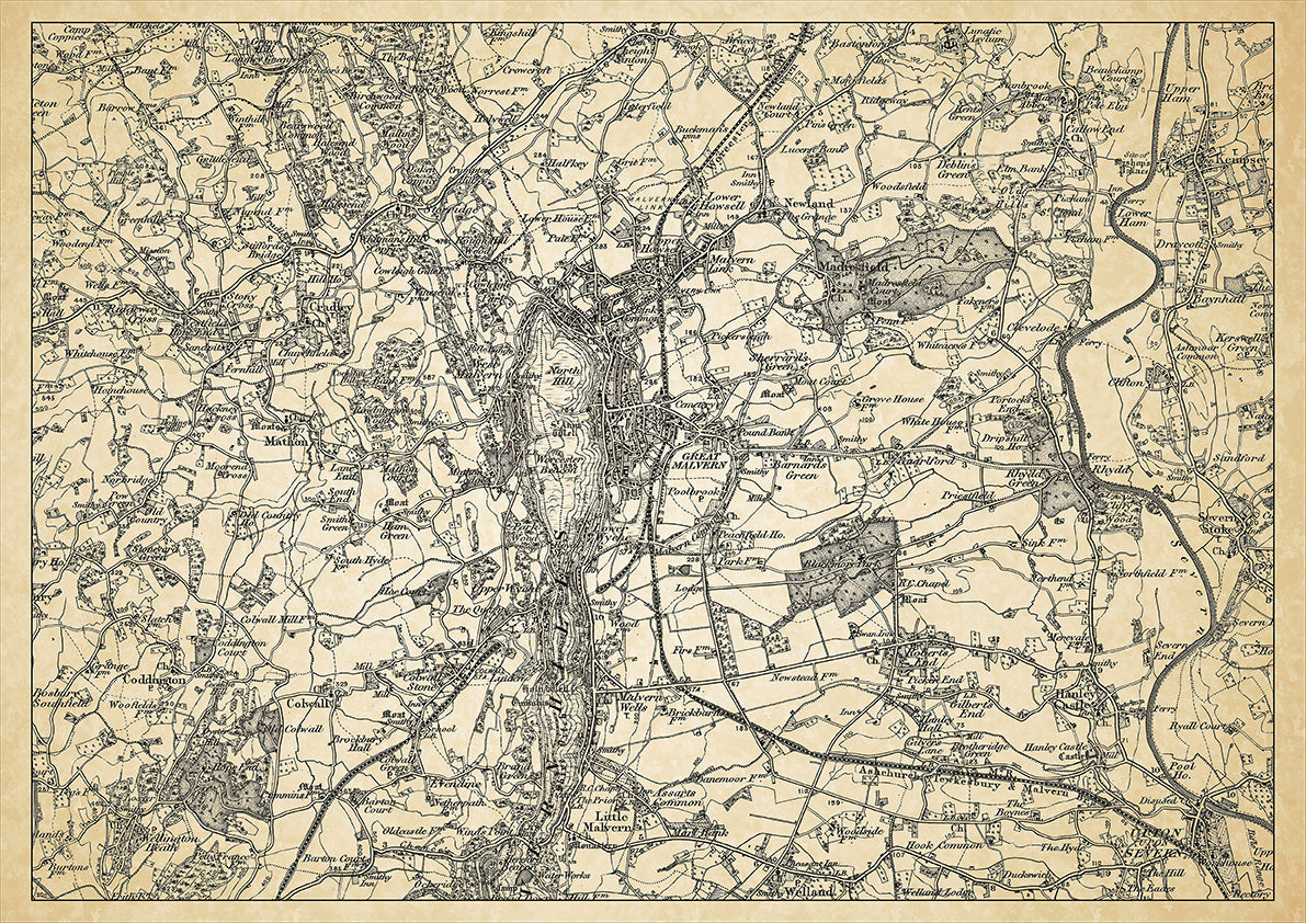 Great Malvern in 1898, showing the town and the surrounding area