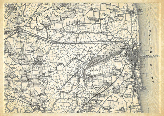 Great Yarmouth in 1898, showing the town and the surrounding area