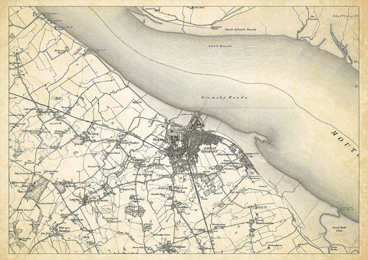 Grimsby in 1898, showing the town and the surrounding area