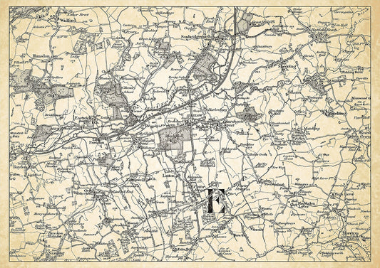 Harlow in 1898, showing the town and the surrounding area