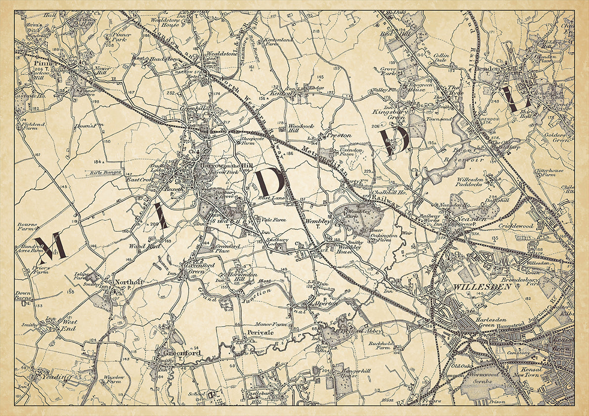 Harrow on the Hill in 1898, showing the town and the surrounding area