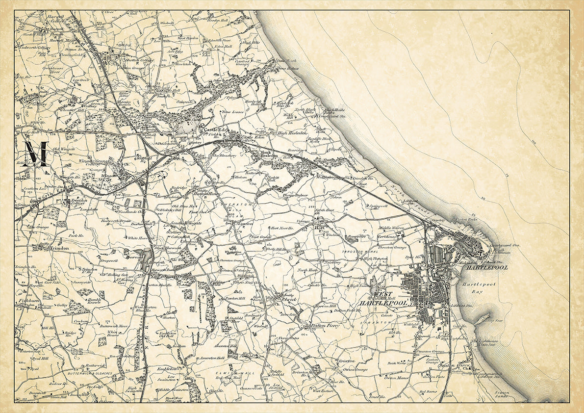 Hartlepool in 1898, showing the town and the surrounding area