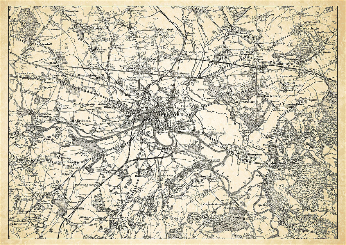 Hereford in 1898, showing the town and the surrounding area