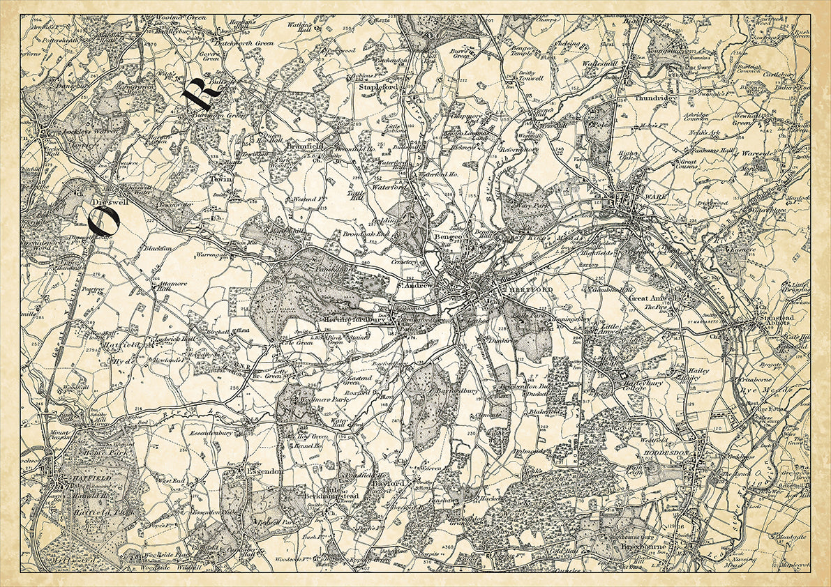 Hertford in 1898, showing the town and the surrounding area