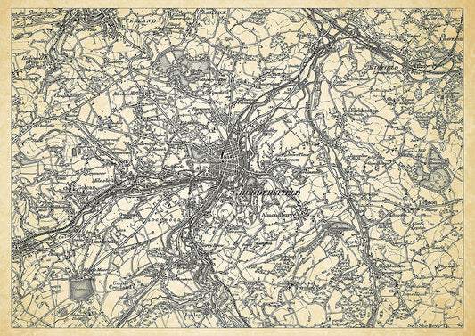 Huddersfield in 1898, showing the town and the surrounding area