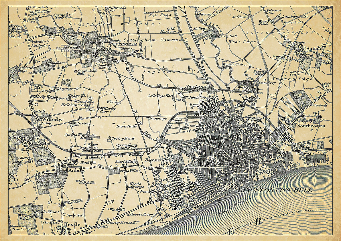 Hull in 1898, showing the town and the surrounding area